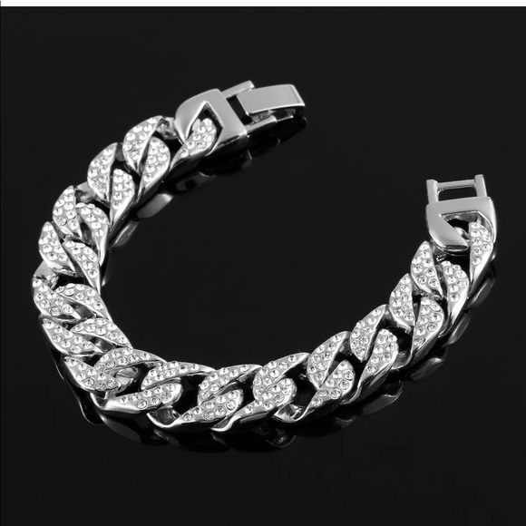 MEN silver linked bracelet piece bling out style - Picture 3 of 4